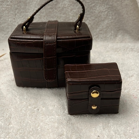 Faux Alligator Skin Portable Travel Jewelry Box Holder Organizer 2 piece - Picture 6 of 12